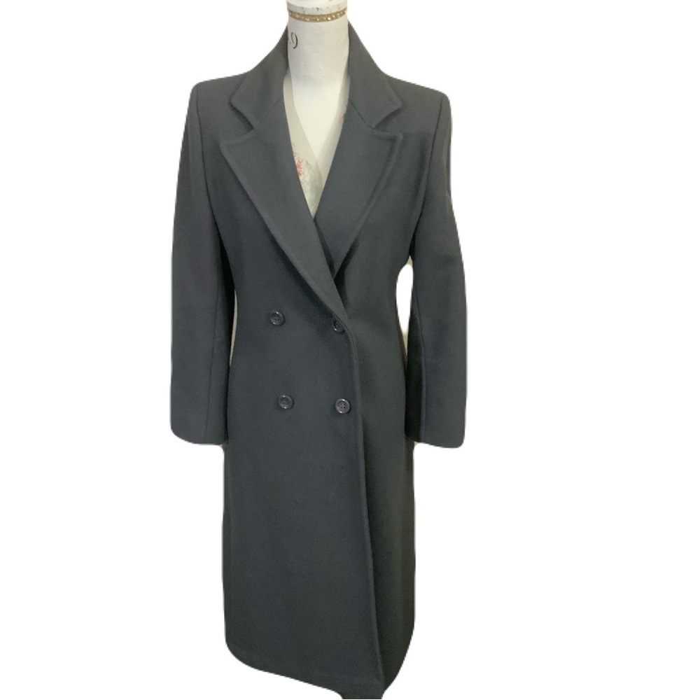 Double-Breasted Long Trench Coat - Black